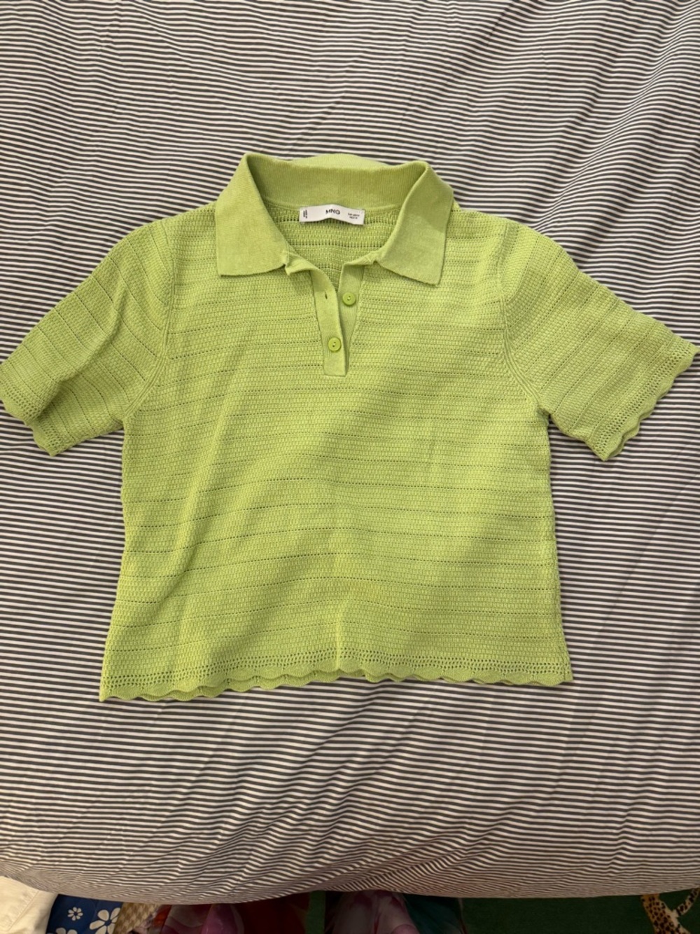 Mango Lime Green Knit Polo Top
